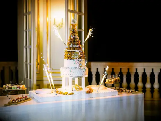 Traditional French croquembouche wedding cake