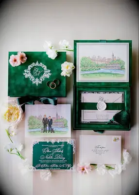 Emerald green garden wedding invitation idea