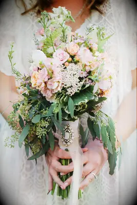 Pink wild garden wedding bouquet