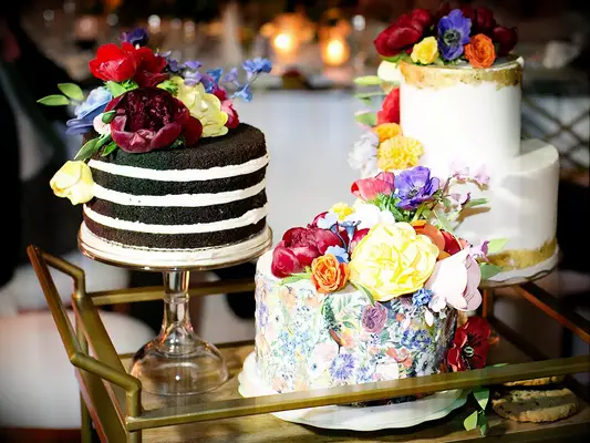 Vibrant garden wedding cakes idea