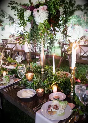 Towering garden wedding centerpiece idea