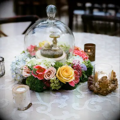 Mushroom terrarium garden wedding centerpiece idea
