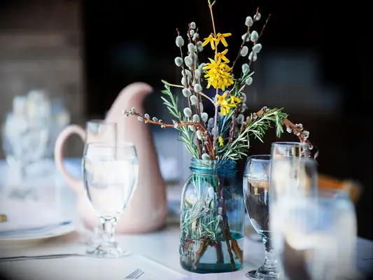 Delicate mason jar garden wedding centerpiece idea