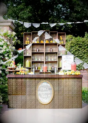Garden-themed cocktail bar at wedding