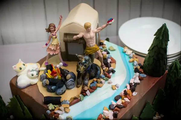 Caveman and woman groom