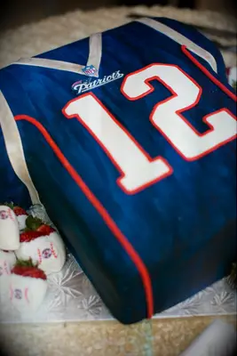 Grooms cake shaped like a Patriots football jersey. 