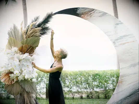 Crescent arch at boho wedding