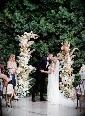 Bohemian wedding arch at wedding ceremony