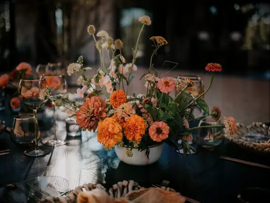 Wildflower centerpiece at boho wedding