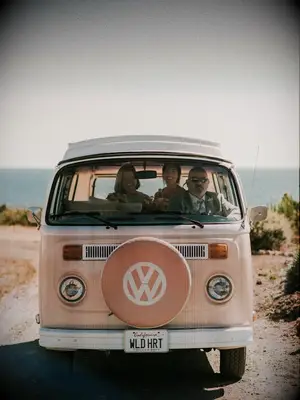 VW bus boho wedding getaway car