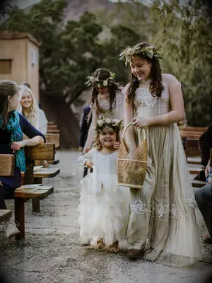 Flower crowns at boho wedding