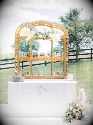 Rattan bar at boho wedding