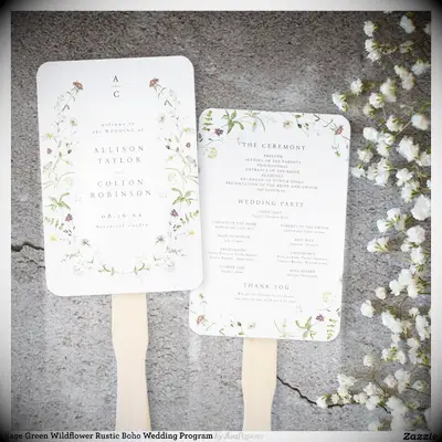Boho floral wedding program fan