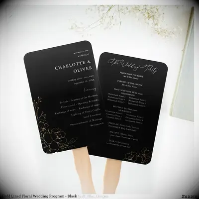 Black and gold elegant wedding program