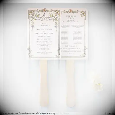 Victorian inspired wedding program fan