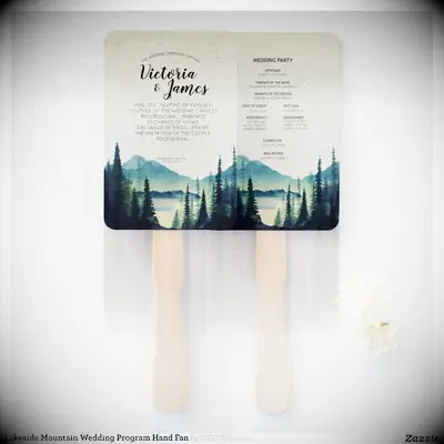 Outdoor inspired wedding program fan