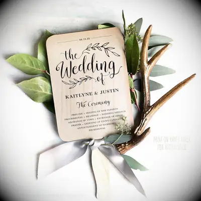 Rustic wood wedding program