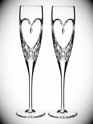 Waterford crystal champagne flutes with hearts