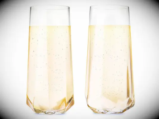 Prism-shaped stemless wedding champagne flutes