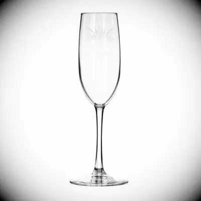 personalized champagne flute with etched names and wildflowers