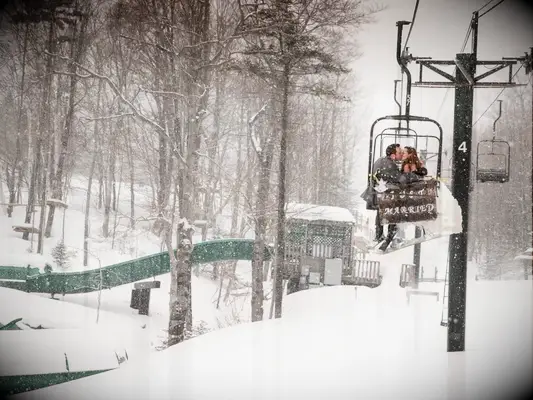 winter wedding ideas chairlift exit