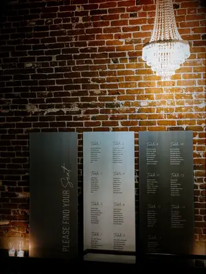 winter wedding ideas silver and blue escort wall