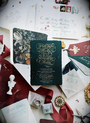 Formal, emerald invitation suite