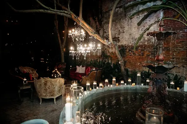 Outdoor rustic lounge area