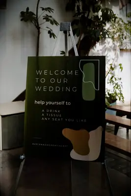 Green and gold modern reception sign