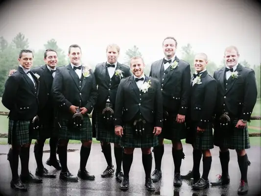 groom and groomsmen in Celtic kilts 