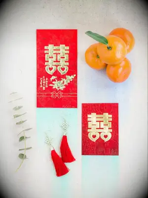 Red envelopes with double happiness symbol for Chinese wedding