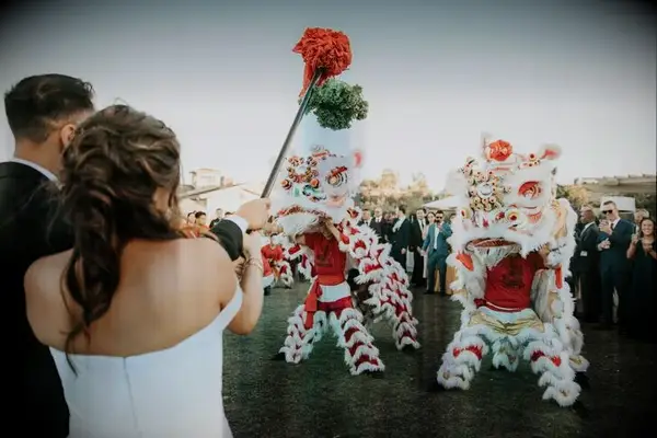 Lion dancers at Chinese wedding reception