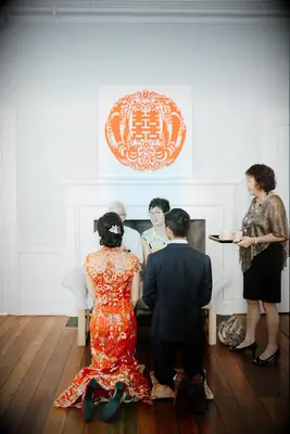 Chinese tea ceremony with double happiness sign