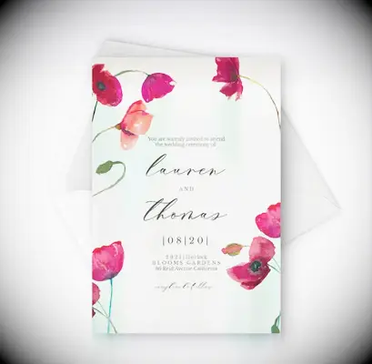 Red pink floral poppy wedding invites downloadable wedding invitations