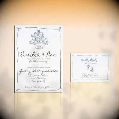 Hand-drawn vintage French-inspired wedding invites downloadable invitations