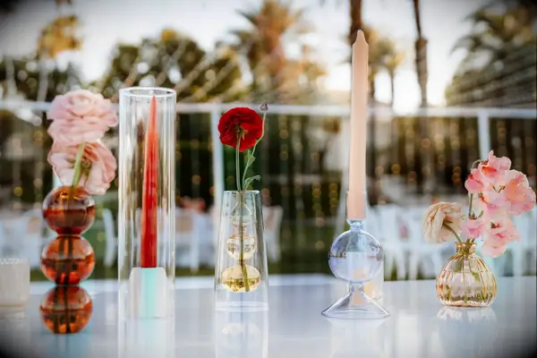 Funky Bud Vase and Taper Wedding Candle Centerpiece