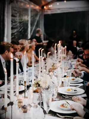 Long Table With White Tapers Wedding Candle Centerpiece