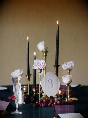 Black and Gold Taper Wedding Candle Centerpiece