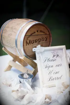 miniature wine barrel as alternative wedding guest book idea