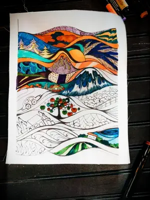 Quilt square colored in with fabric pens