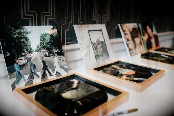 Vinyl records set on table as guest book activity