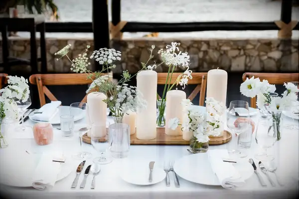 Low Centerpiece with Spring Flowers and Candles