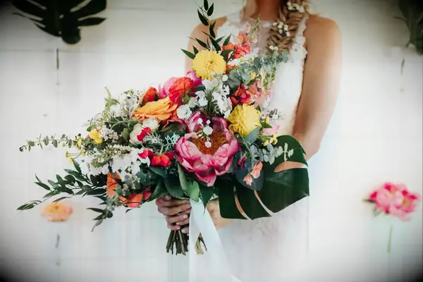 Bright Yellow, Orange and Pink Tropical Spring Bouquet