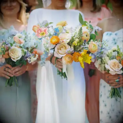 Colorful Spring Bouquet in Pink, Orange and Blue