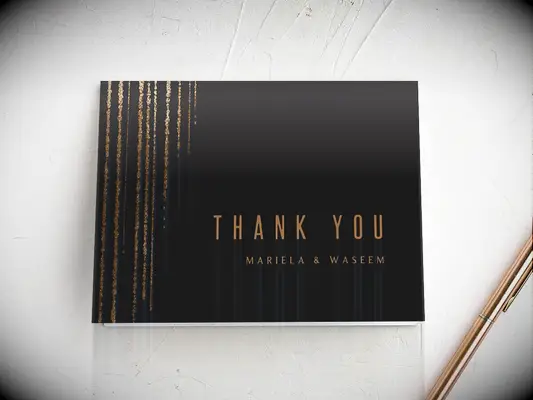 Classy black and gold cascade thank-you card