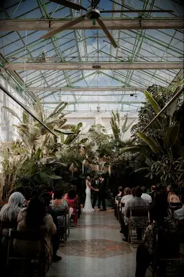 A garden glasshouse ceremony space at Valentine in Los Angeles, California