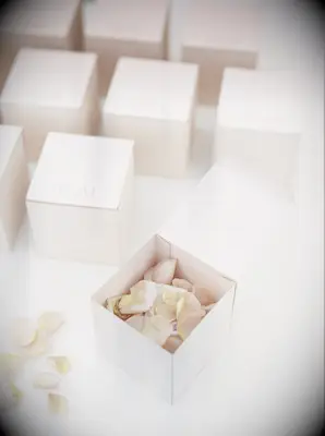 spring wedding favor small blush pink paper boxes filled with pink rose petals