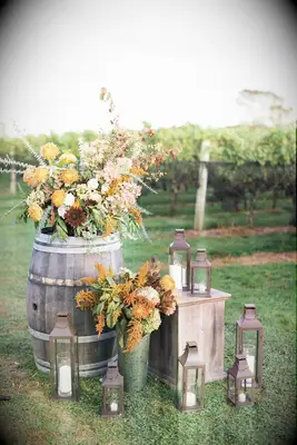 String lights and lanterns with florals