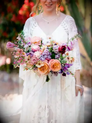 Textured Coral, Lilac and Lavender Mixed-Floral Bouquet
