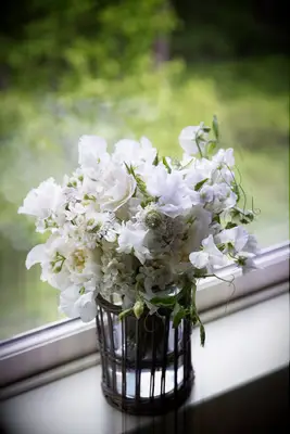 Spring Lilac, Sweet Pea and Scabiosa Bouquet